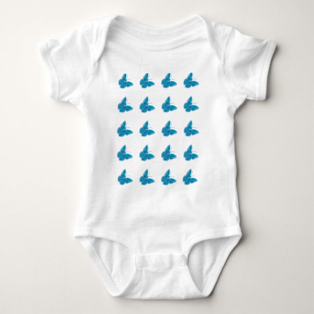 Playful Blue Butterfly Pattern Illustration Baby Bodysuit (Front)