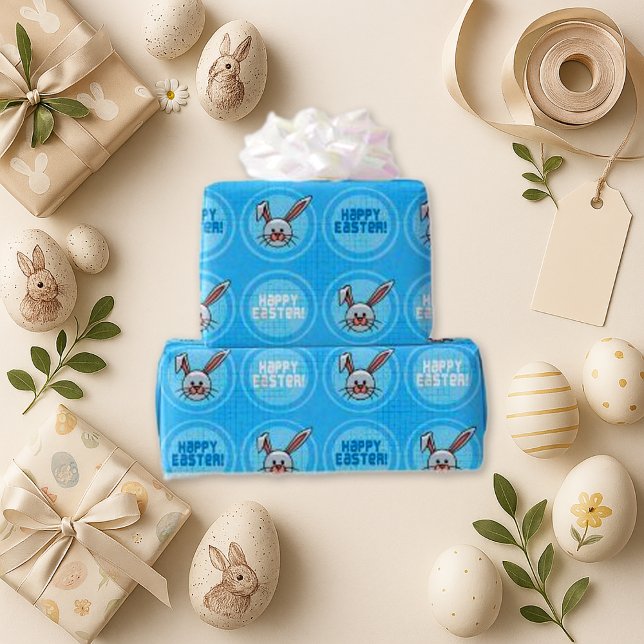 Playful Blue Cartoon Bunny Easter Wrapping Paper (Creator Uploaded)