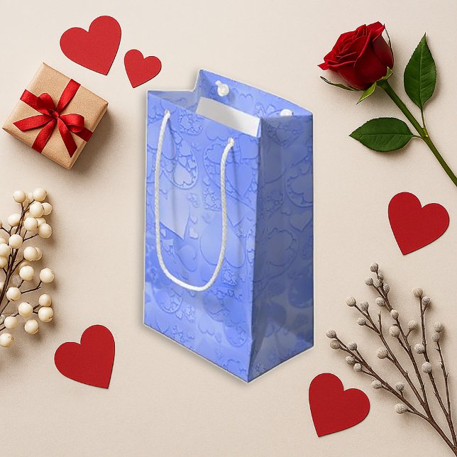 Playful Blue Cartoon Heart Pattern Design Small Gift Bag (Creator Uploaded)