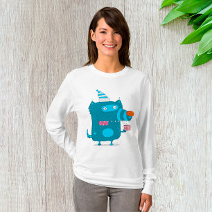 Playful Blue Cartoon Monster with Party Hat T-Shirt