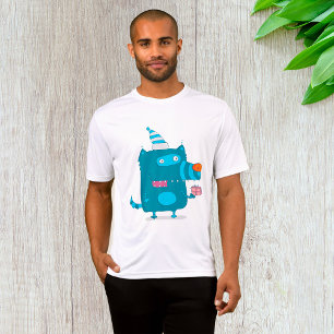 Playful Blue Cartoon Monster with Party Hat T-Shirt