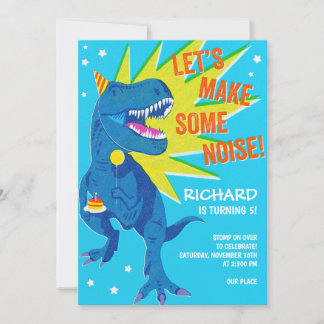 Playful blue dinosaur birthday invitation