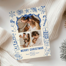 Playful Blue Doodle 3 Photo Christmas