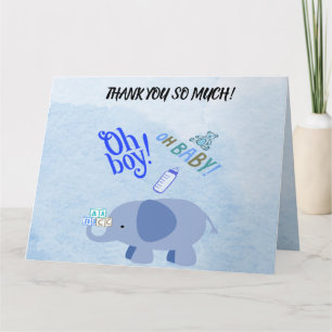 Playful Blue Elephant and Teddy Bear Baby Shower Thank You Card