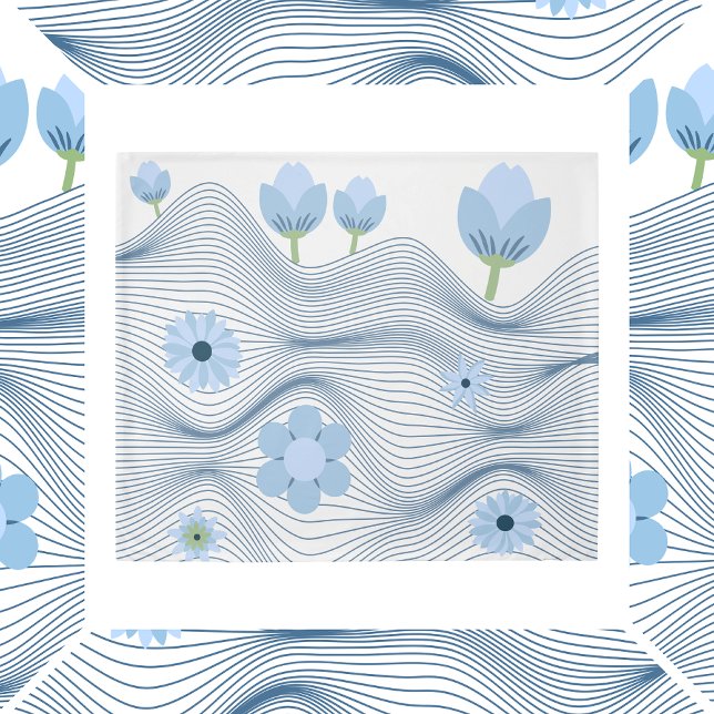 Playful Blue Flowers and Waves Duvet Cover (Creator Uploaded)