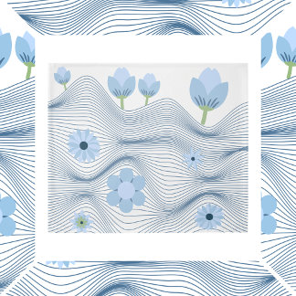 Playful Blue Flowers and Waves Duvet Cover