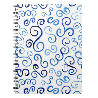 Playful Blue Hand-Painted Curves Notebook