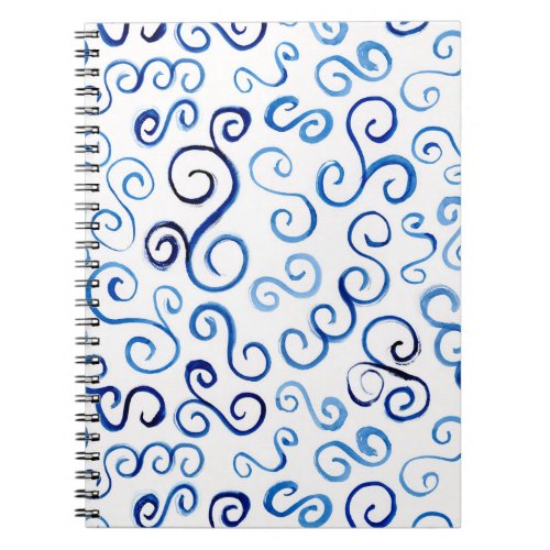 Playful Blue Hand_Painted Curves Notebook