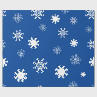 Playful Blue Monochromatic Snow Flakes Wrapping Paper