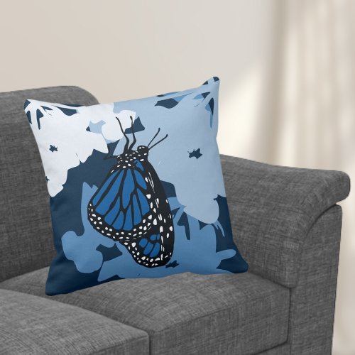 Playful Blue Stylized Monarch Butterfly Throw Pillow