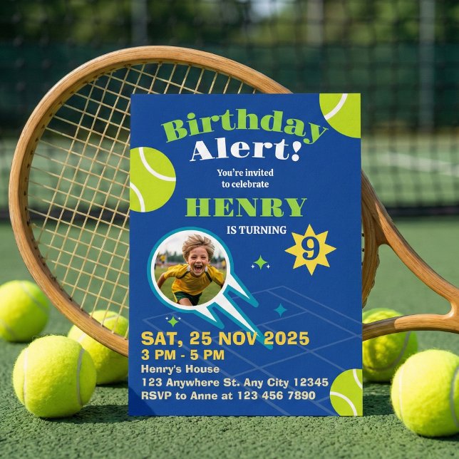Playful Blue Tennis Kids Birthday Party Invitation (Creator Uploaded)