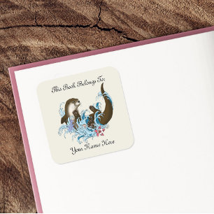 Playful Blue Whimsical River Otter Bookplate