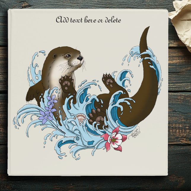 Playful Blue Whimsical River Otter Splash Cute 3 Ring Binder (Creator Uploaded)