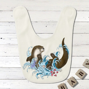Playful Blue Whimsical River Otter Splash Cute Baby Bib