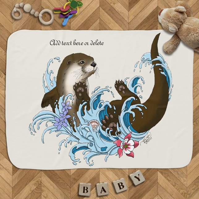 Playful Blue Whimsical River Otter Splash Cute Baby Blanket (Creator Uploaded)