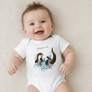 Playful Blue Whimsical River Otter Splash Cute Baby Bodysuit