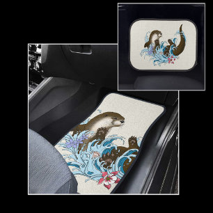 Playful Blue Whimsical River Otter Splash Cute Car Floor Mat