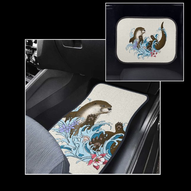 Playful Blue Whimsical River Otter Splash Cute Car Floor Mat (Creator Uploaded)