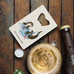 Playful Blue Whimsical River Otter Splash Cute Credit Card Bottle Opener