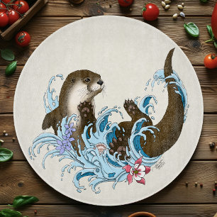 Playful Blue Whimsical River Otter Splash Cute Cutting Board