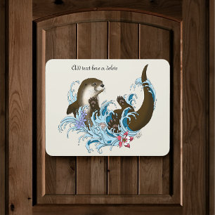 Playful Blue Whimsical River Otter Splash Cute Door Sign
