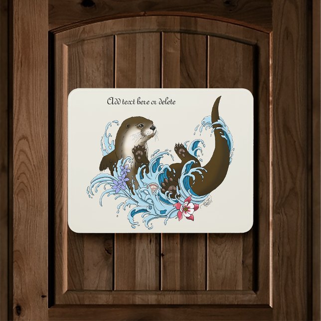 Playful Blue Whimsical River Otter Splash Cute Door Sign (Creator Uploaded)