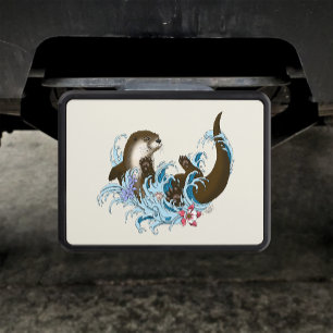 Playful Blue Whimsical River Otter Splash Cute Hitch Cover