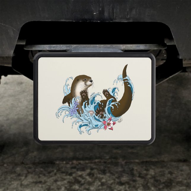 Playful Blue Whimsical River Otter Splash Cute Hitch Cover (Creator Uploaded)