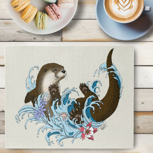 Playful Blue Whimsical River Otter Splash Cute Jigsaw Puzzle