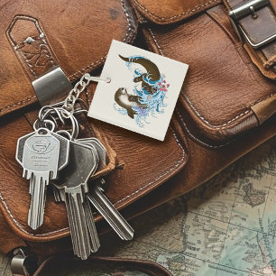 Playful Blue Whimsical River Otter Splash Cute Keychain
