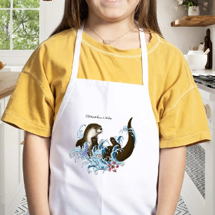 Playful Blue Whimsical River Otter Splash Cute Kids' Apron