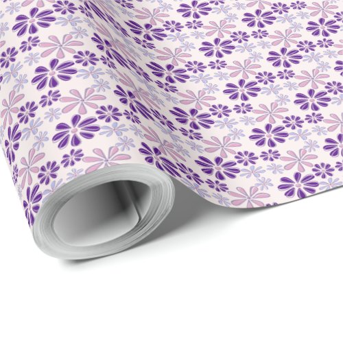 Playful Blush Pink Purple Floral Doodle Wrapping Paper