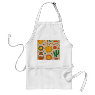 Playful Bohemian Patterns Hand-drawn suns, moons Adult Apron