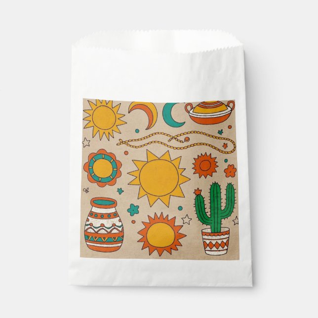 Playful Bohemian Patterns Hand-drawn suns, moons Favor Bag (Front)