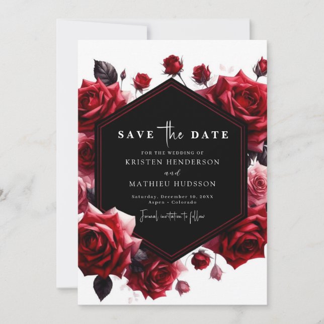 Playful Boho Crimson Red Wedding Save The Date (Front)
