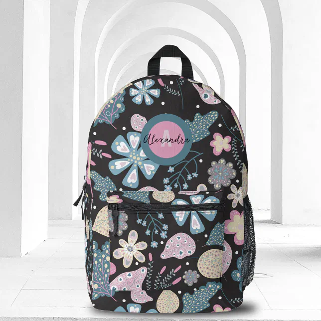 Elegant Gray Patterned Women\'s Backpack Boho Chic Elegant Monogram Printed Backpack | Zazzle main image 3