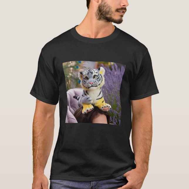 "Playful Bond with White Tiger Cub Tee" T-Shirt (Front)