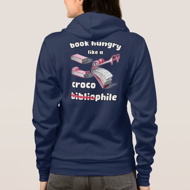 Playful Book Hungry Croco Bibliophile Drawing Hoodie (Back)