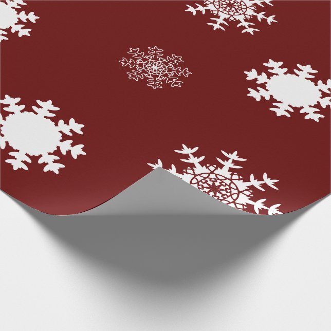 Playful Bordeaux Monochromatic Snow Flakes Wrapping Paper (Corner)