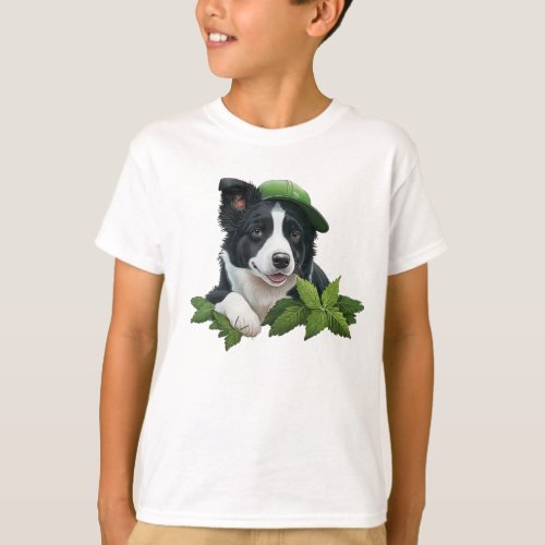 Playful Border Collie Pup Kids T_Shirt
