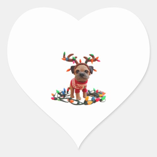 Playful Border Terrier helping with the Christmas  Heart Sticker