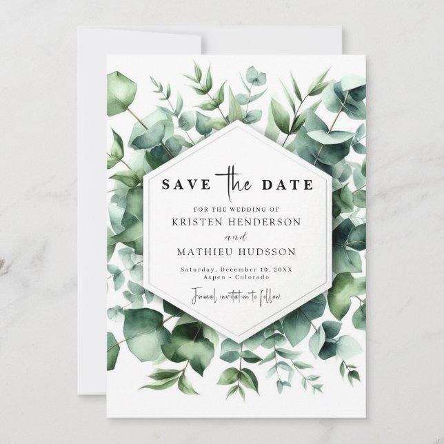 Playful Botanical Eucalyptus Digital Wedding Save The Date (Front)