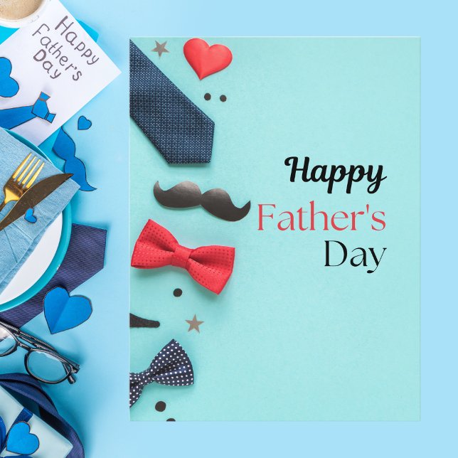 Playful Bow Tie & Mustache Happy Father's Day Postcard (Creator Uploaded)