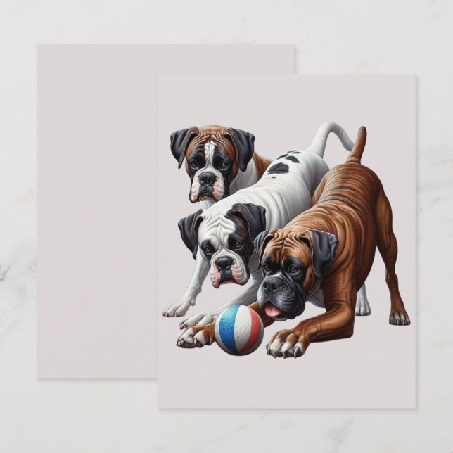 Playful Boxer Dogs and Ball: Fun in Every Fetch! Note Card (Front/Back)