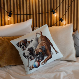 Playful Boxer Dogs at Play  Throw Pillow