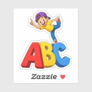 Playful Boy on 3D Alphabet Letters - Joyful First Sticker