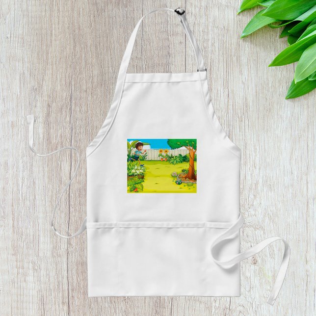 Playful Boy Running in a Lush Green Backyard  Adult Apron (Creator Uploaded)