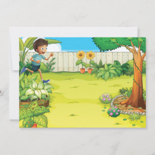 Playful Boy Running in a Lush Green Backyard Invitation