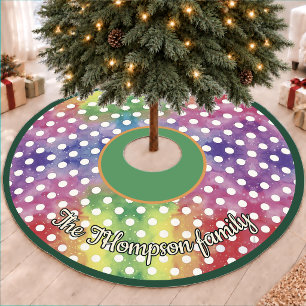Playful Bright Colorful Christmas Polka Dots Fleece Tree Skirt