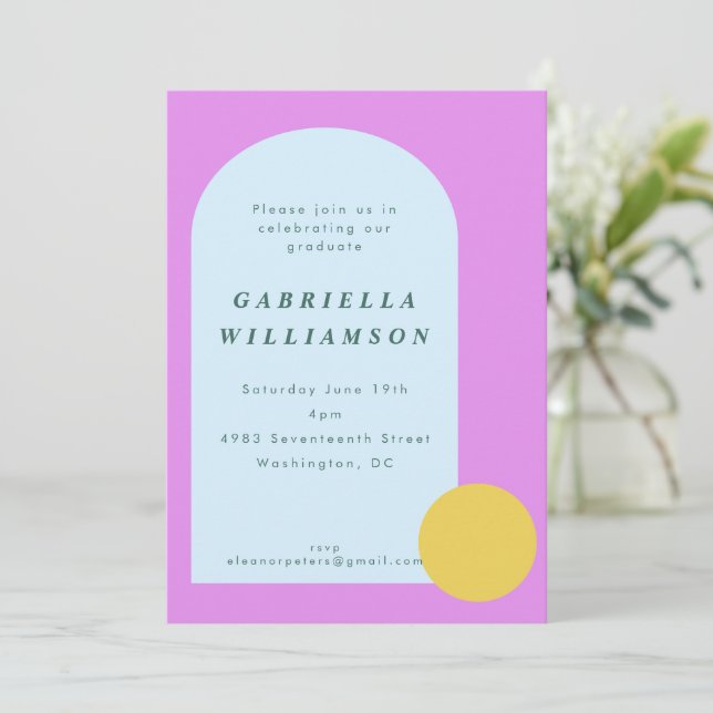 Playful Bright Pastel Colorful Graduation Party Invitation (Standing Front)
